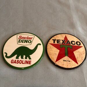 LOT of 2 Round 2.75" Diameter Magnets - Texaco & Sinclair Dyno Gasoline #F0